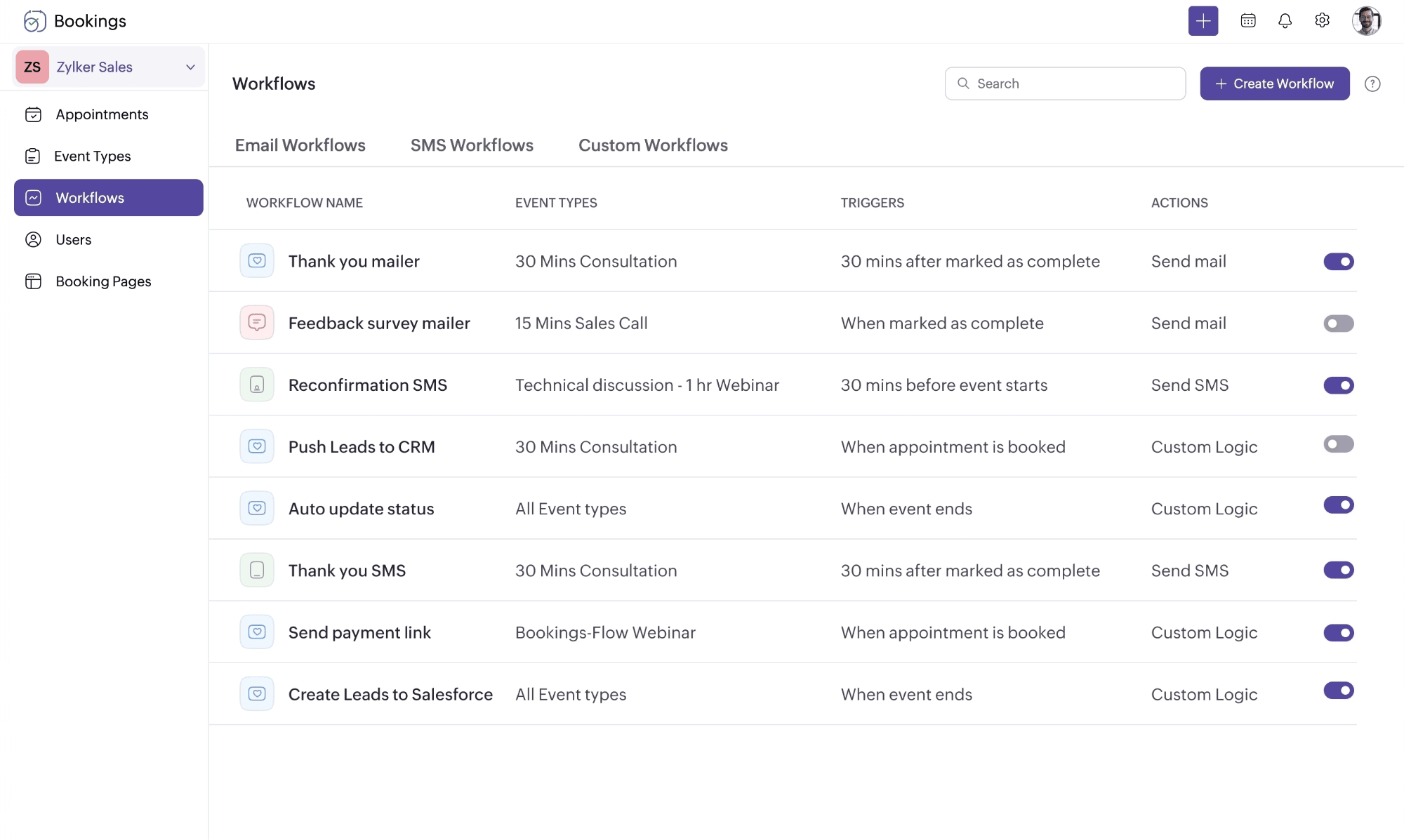 screenshot of Zoho Bookings